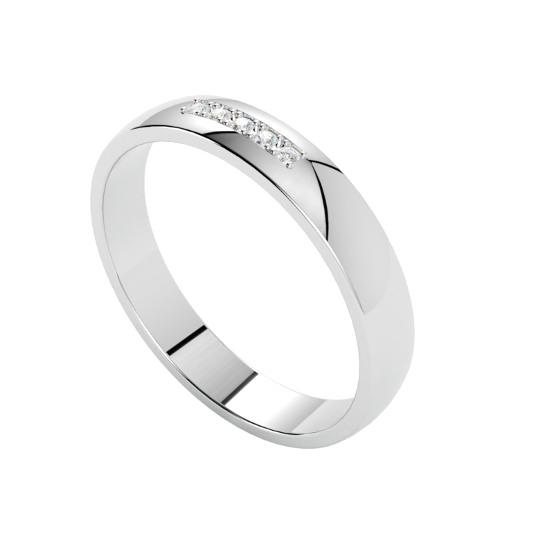 Obrączka damska z białego złota z pięcioma diamentami idealna na ślub